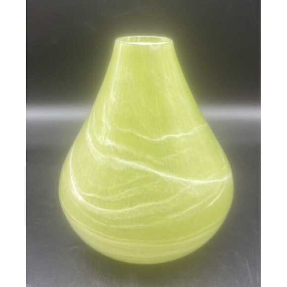 GREEN W/ WHITE Swirl Art Glass Tear Drop Bulb Ando Vase Portugal 8” - Picture 2 of 5